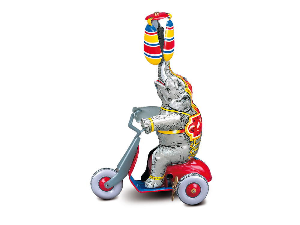 Elephant with two air planes, Tin Toy
